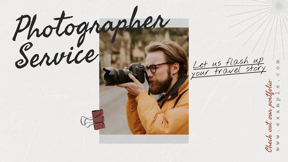 Photographer service  blog banner template, editable text