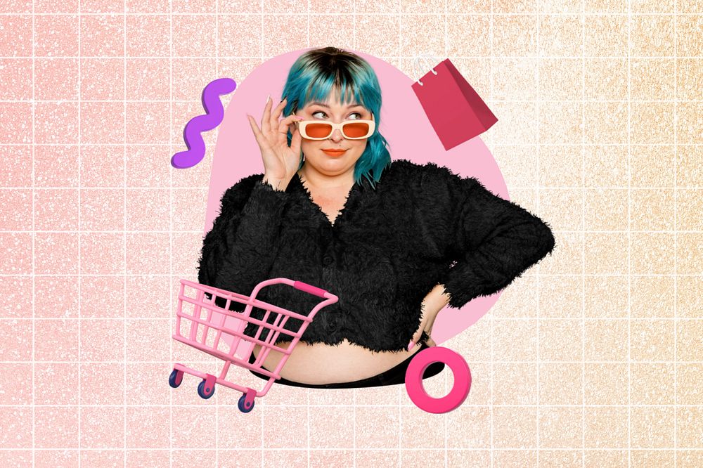 Shopaholic woman, creative  editable remix