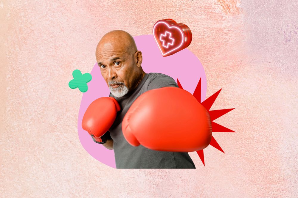 Healthy boxing senior man, creative health  editable remix