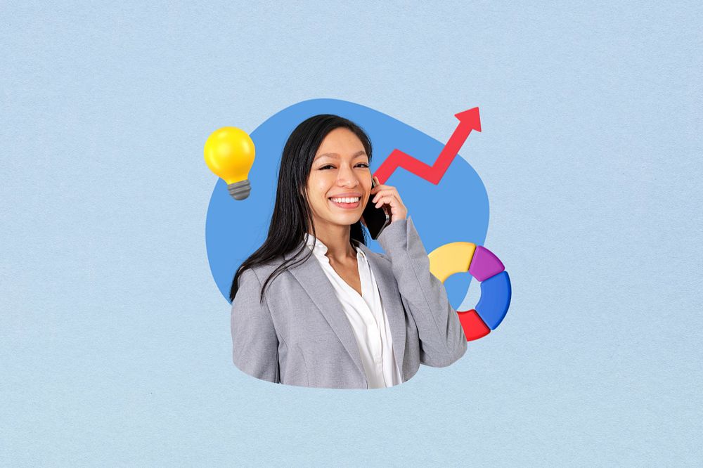Businesswoman phone call, business growth  editable remix