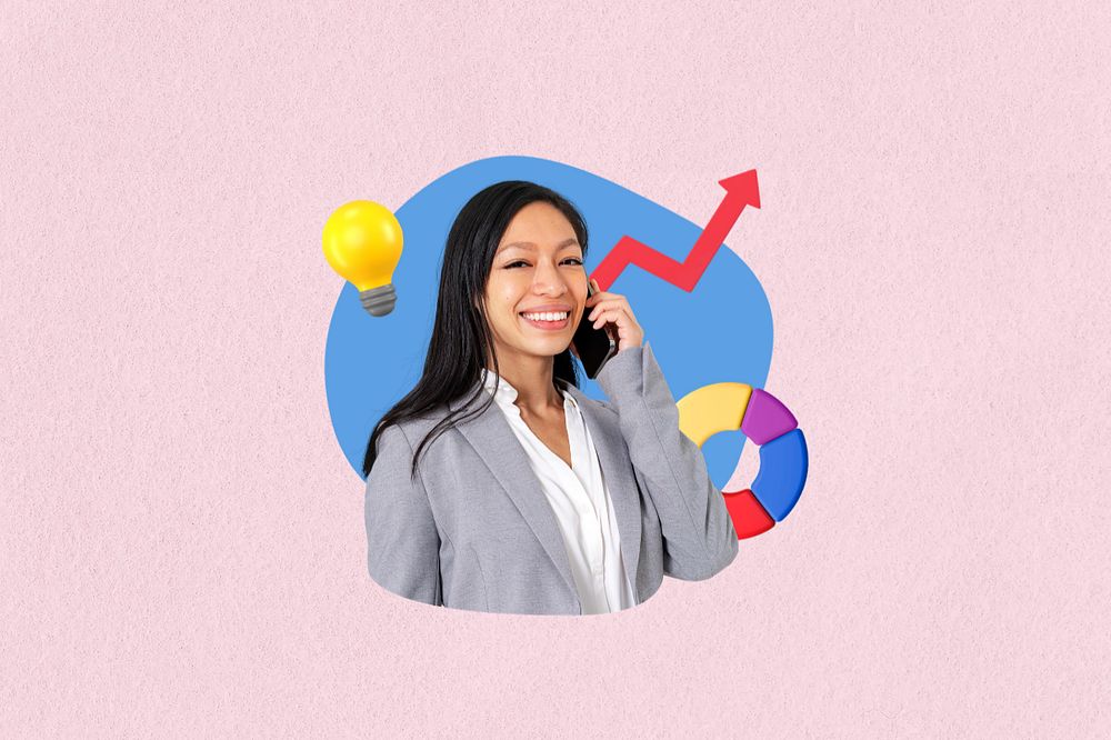 Businesswoman phone call, business growth  editable remix