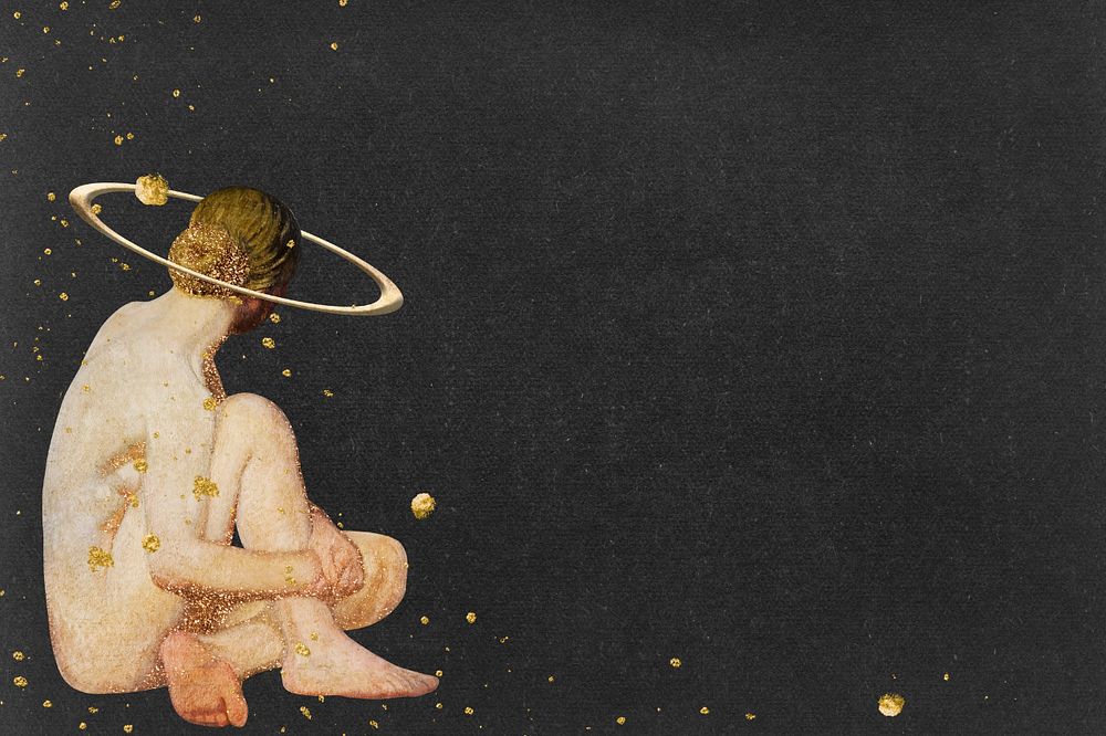 Woman illustration, celestial black background, editable design