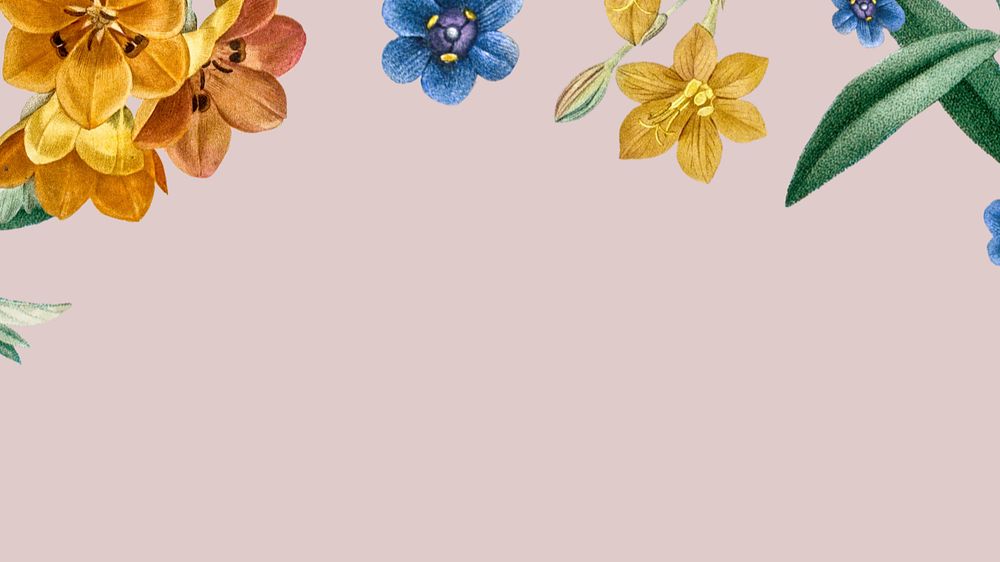 Floral border desktop wallpaper, editable pink design