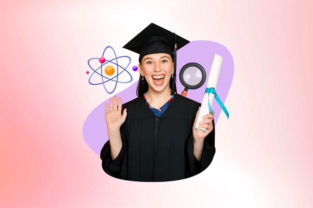 Science graduate woman, education  editable remix