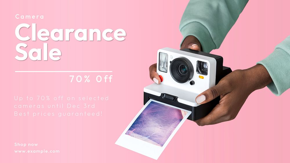 Camera sale blog banner template, editable text