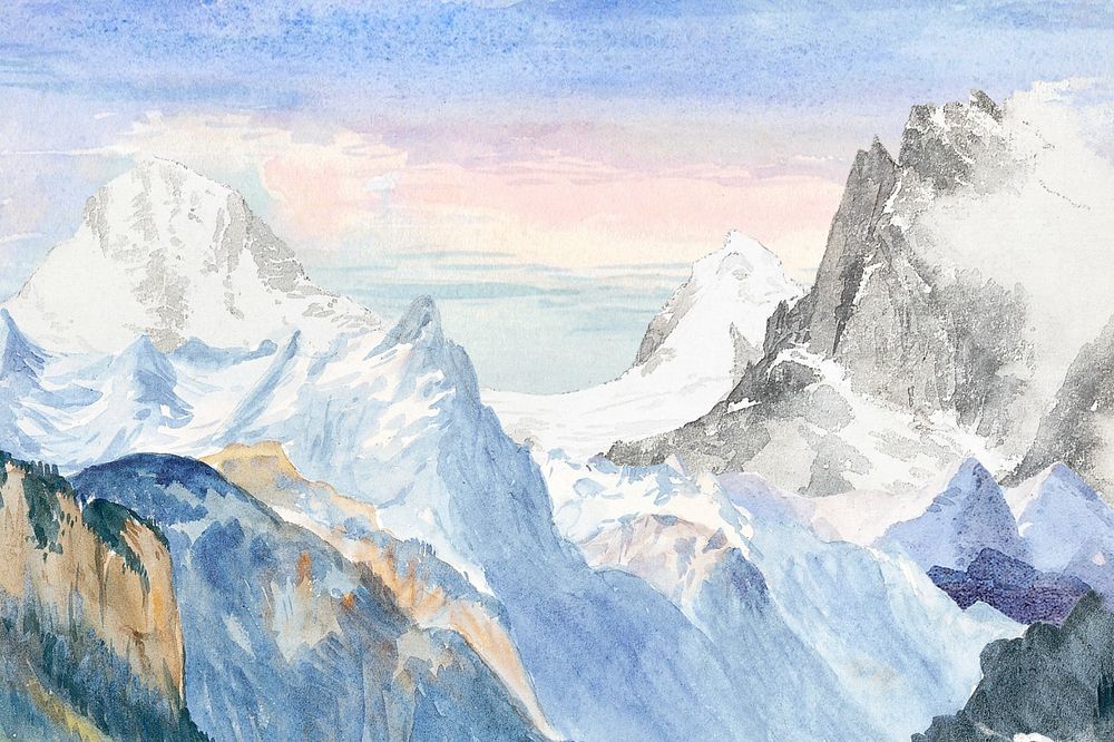 Watercolor snowy mountains, editable remix design