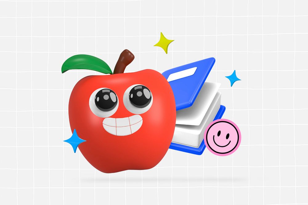 3D education background, apple book editable illustration