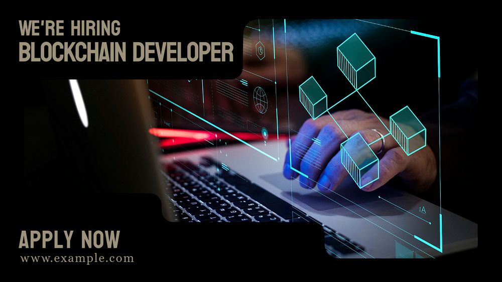 Blockchain developer blog banner template, editable text