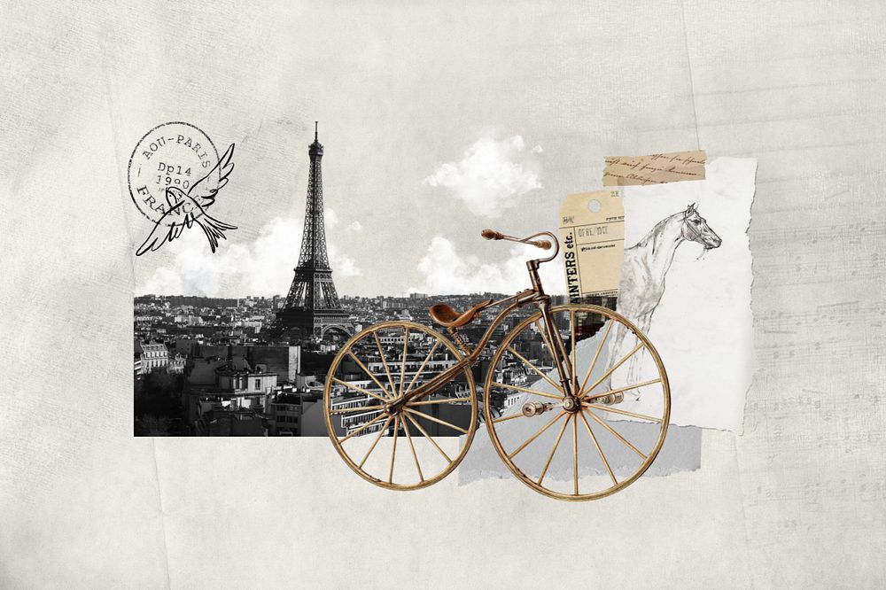 Paris travel collage background, Ephemera remix