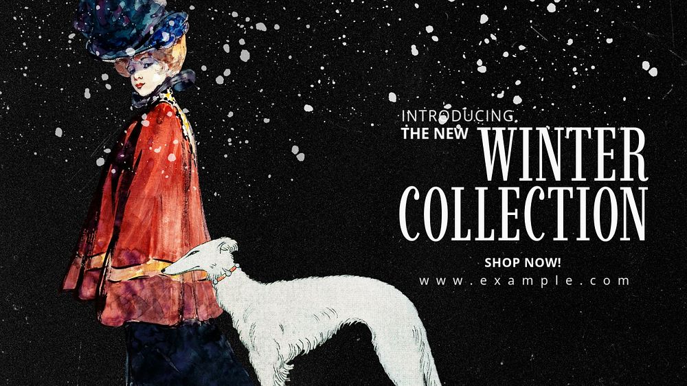 Winter fashion YouTube thumbnail template, Henry Somm’s and Van Gogh’s famous artworks, remixed by rawpixel.