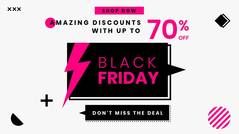 Black Friday blog banner template, pink funky design, editable text