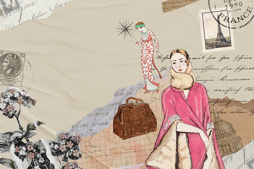 Vintage fashion background, Ephemera mixed media