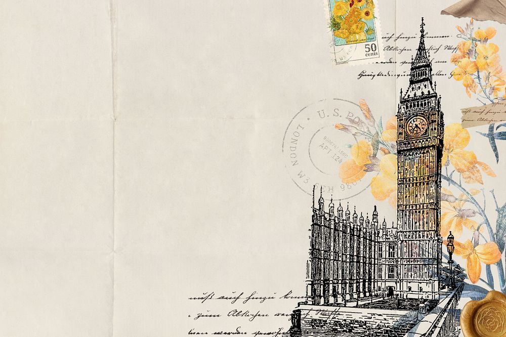 Big Ben border background, Vintage UK travel