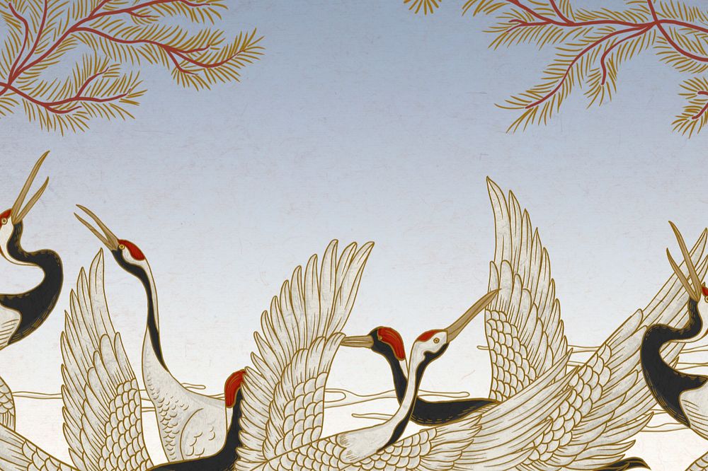 Vintage Japanese cranes background, editable design