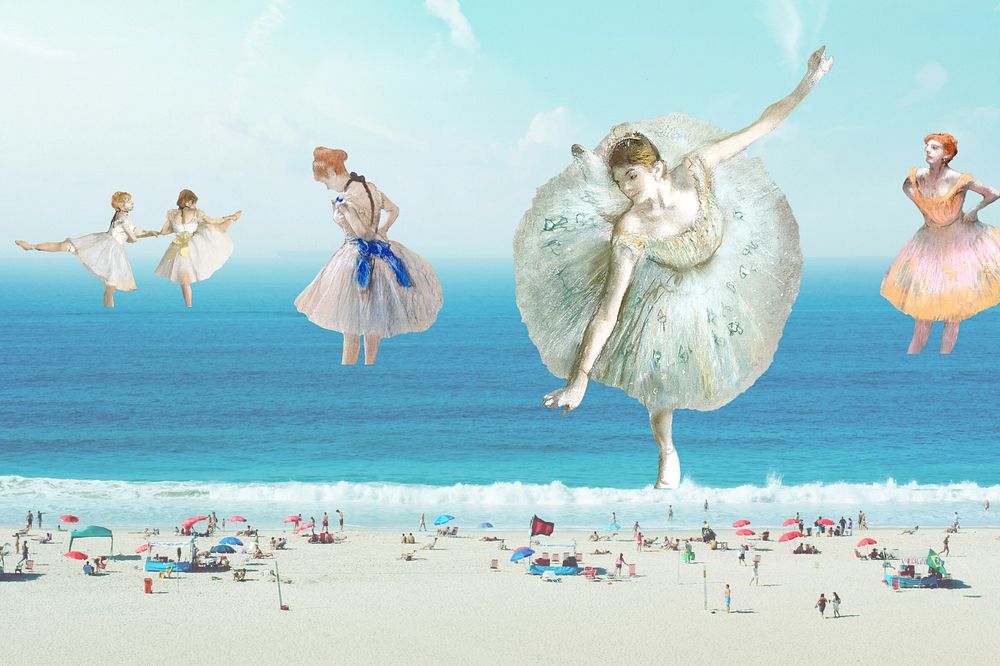 Ballerina by the ocean aesthetic, Edgar Degas' famous artwork, remixed by rawpixel.