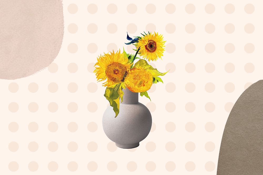 Van Gogh's Sunflowers vase background, famous artwork, remixed by rawpixel