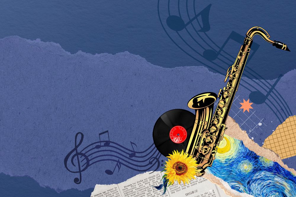 Jazz music background, Starry Night aesthetic, famous artwork remixed by rawpixel.