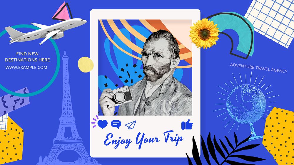 Travel agency YouTube thumbnail template, Van Gogh's Self-Portrait, famous artwork, remixed by rawpixel