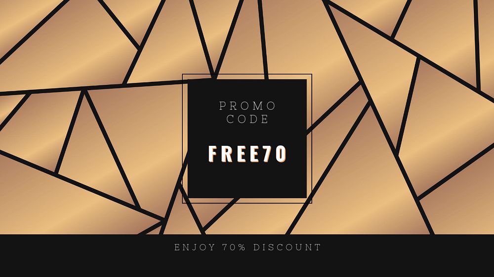 Promo code presentation slide template, gold geometric design editable text