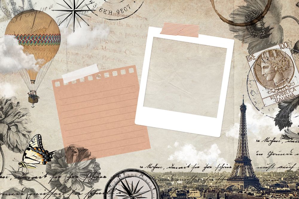 Vintage instant photo frame background, Ephemera remix