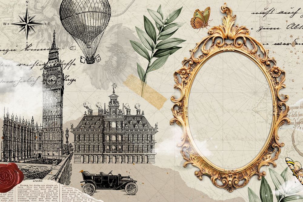 Vintage frame background, aesthetic Ephemera collage