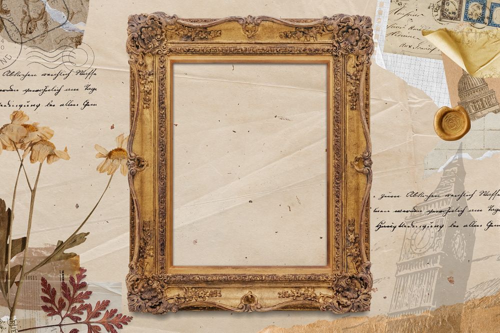 Vintage frame background, aesthetic Ephemera collage