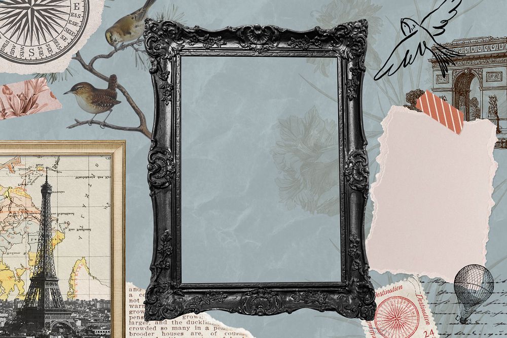 Vintage frame background, aesthetic Ephemera collage