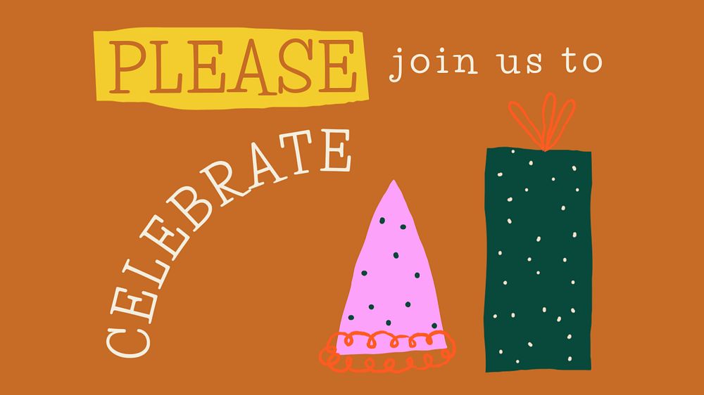 Birthday party invitation presentation template, editable doodle design