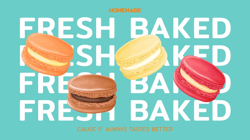 Colorful macaroons editable banner template, homemade dessert quote