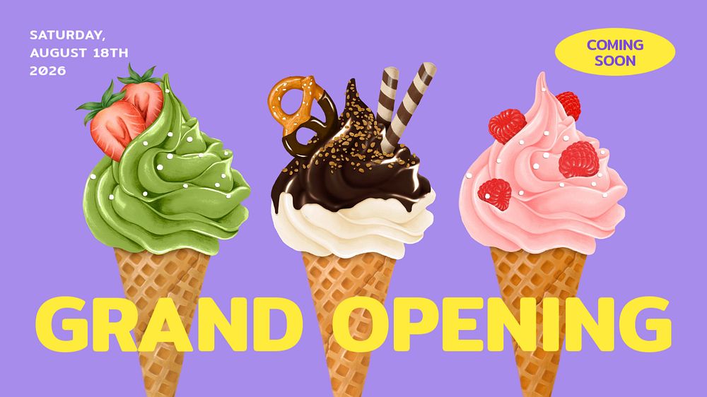 Soft serves editable banner template, grand opening text