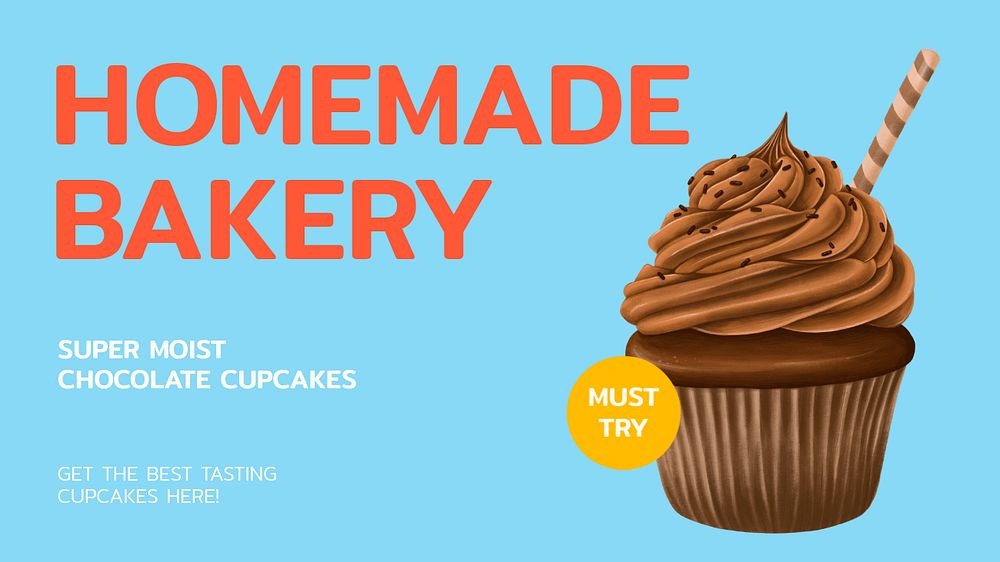 Homemade bakery editable banner template, chocolate cupcake