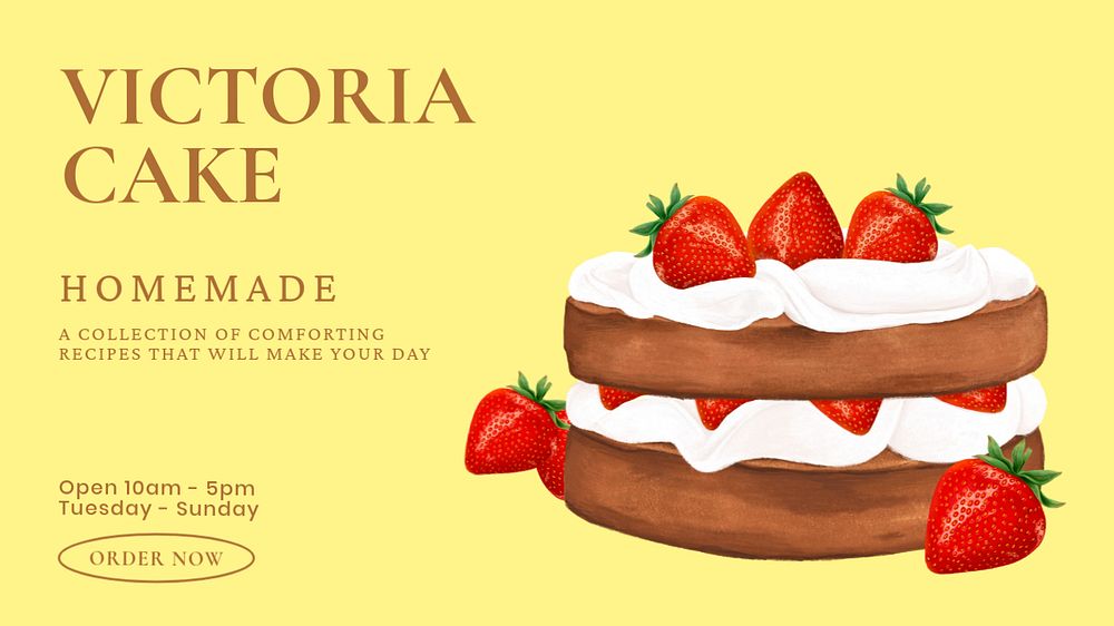 Cake shop editable presentation template, yellow design