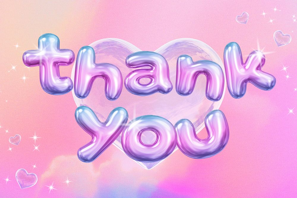 Thank you 3D word,  editable gradient balloon in pink