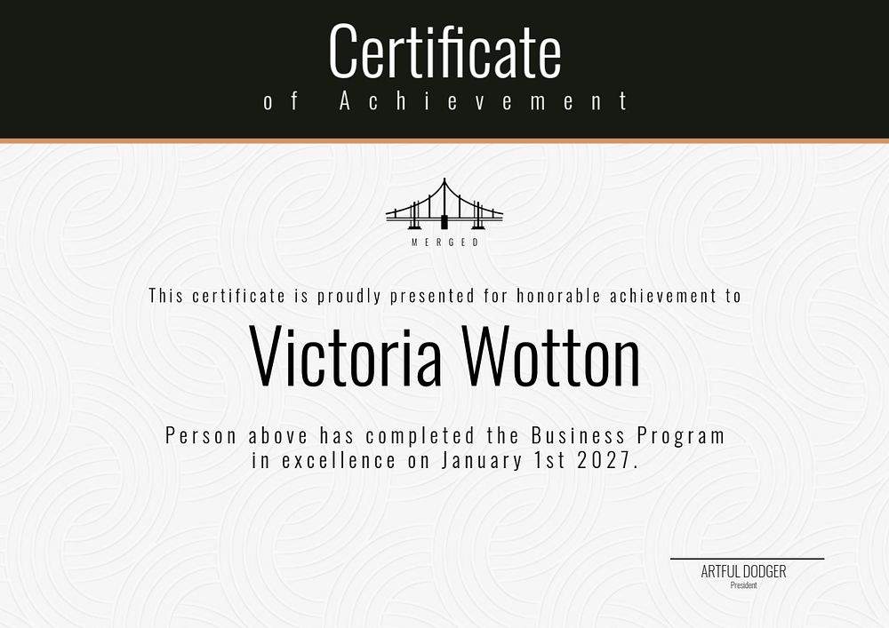 Achievement certificate template, simple elegant, editable text