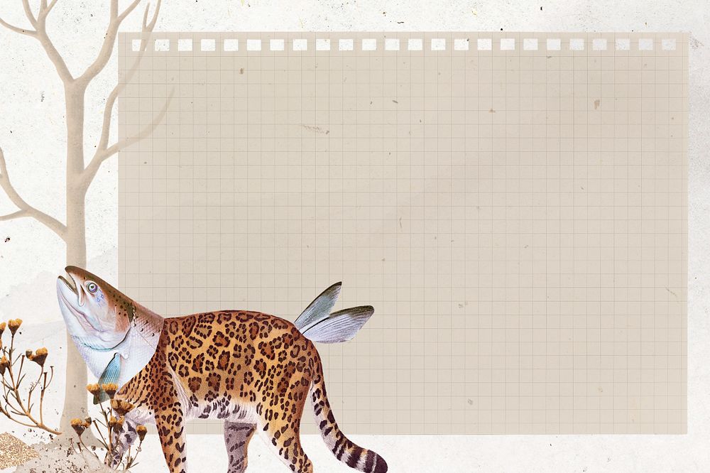 Leopard illustration digital note background, surreal hybrid animal remix