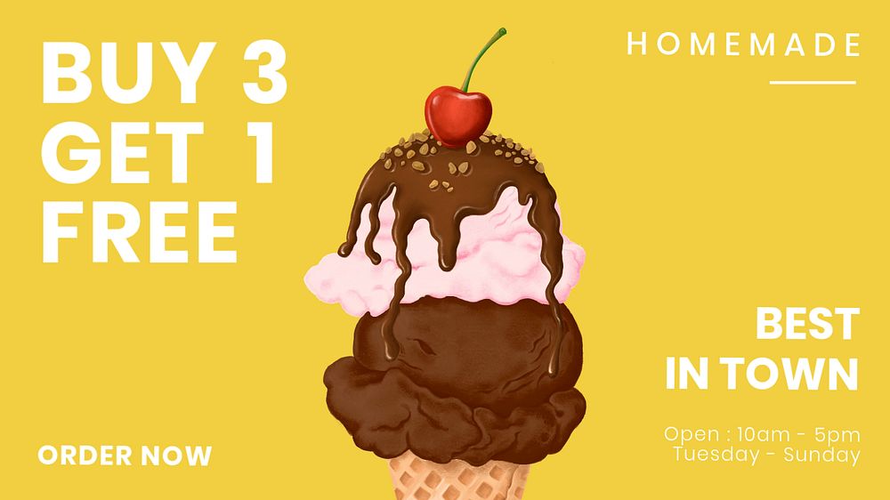 Ice-cream shop editable presentation template, dessert ad