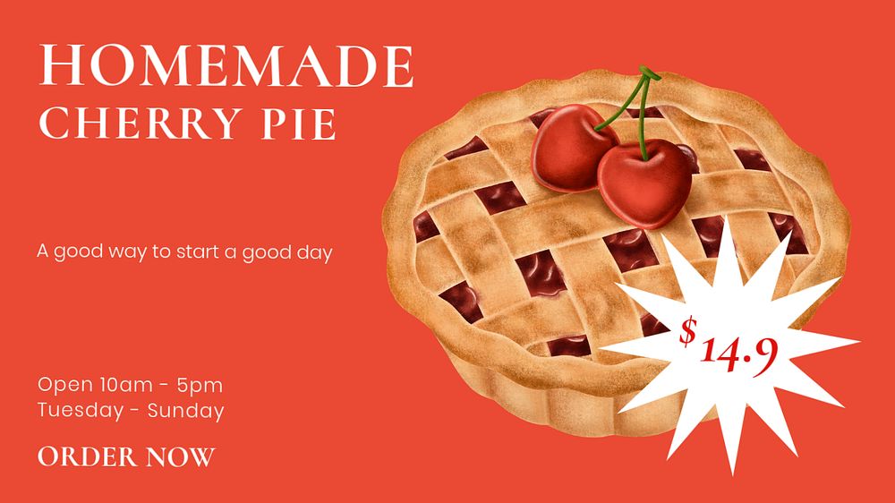 Cherry pie editable presentation template, homemade bakery