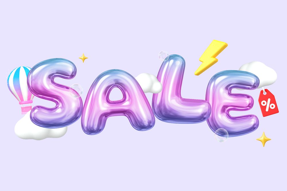 3D sale word, gradient balloon in pink