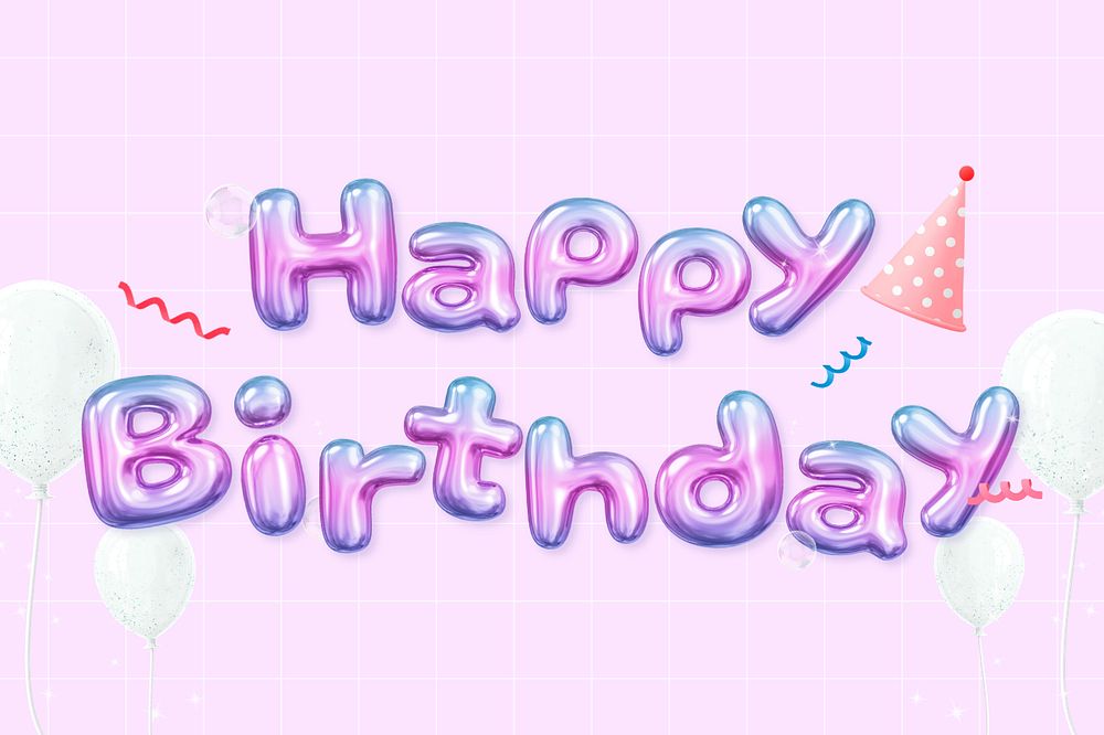 3D happy birthday editable word, gradient balloon in pink