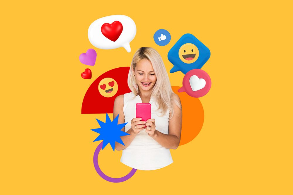 Social media girl, colorful editable remix design