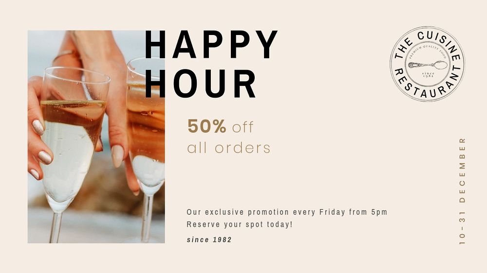 Happy hour  blog banner template, editable text