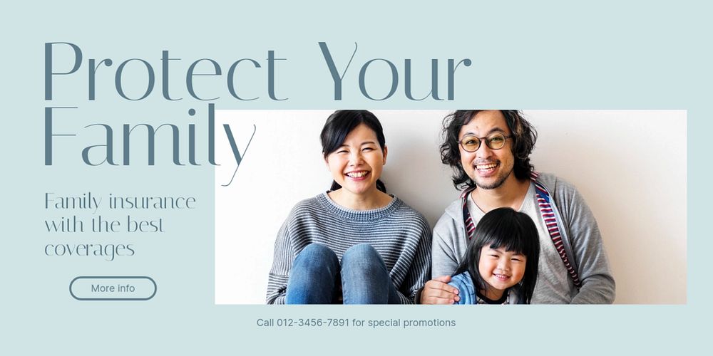 Family insurance  Twitter ad template, editable text