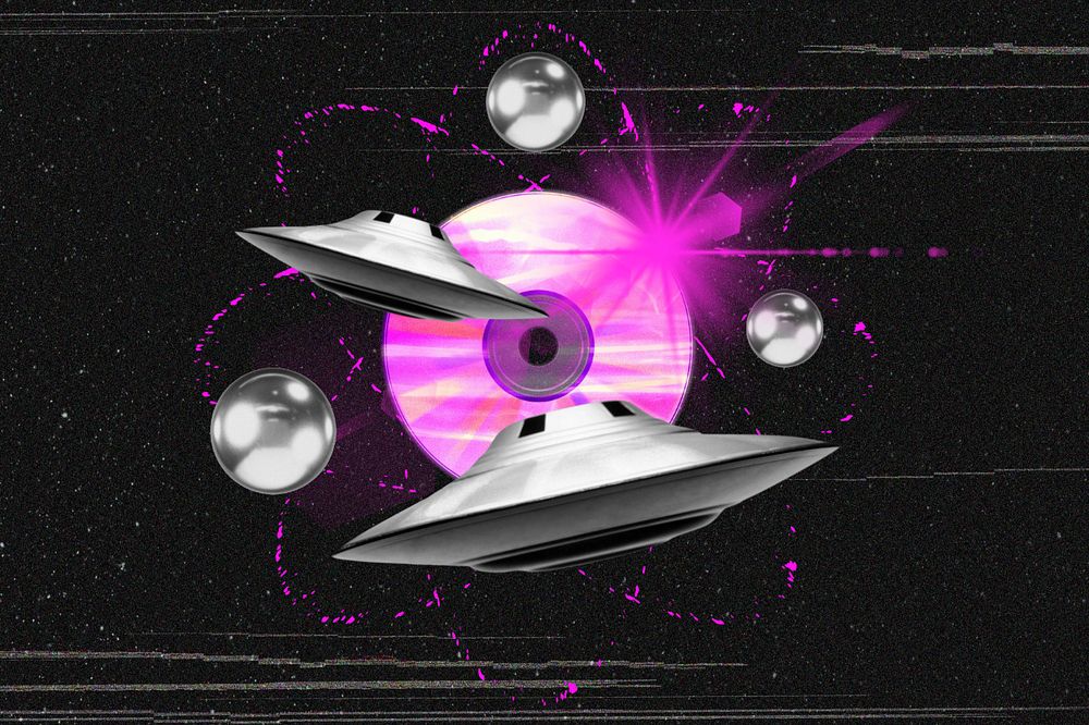 Music space background, abstract retro future remix