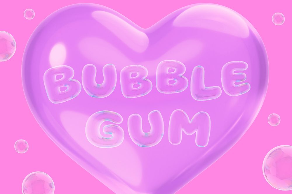 Bubble gum 3D editable word, heart balloon design