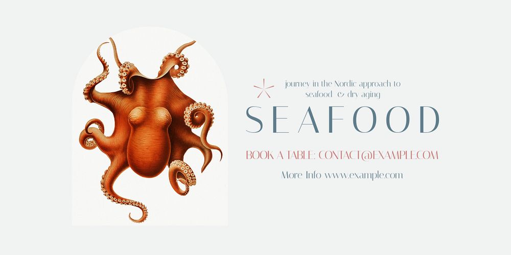 Seafood restaurant  Twitter ad template, editable text