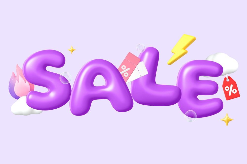 Sale 3D word, editable purple balloon texture