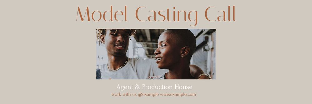 Model casting call  email header template, editable text