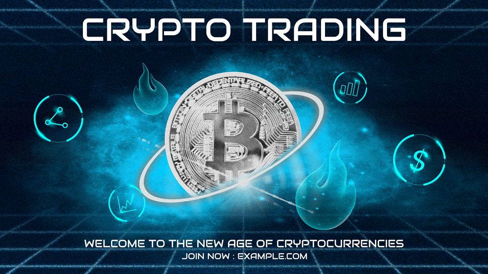 Cryptocurrency trading Facebook cover template, retro future design