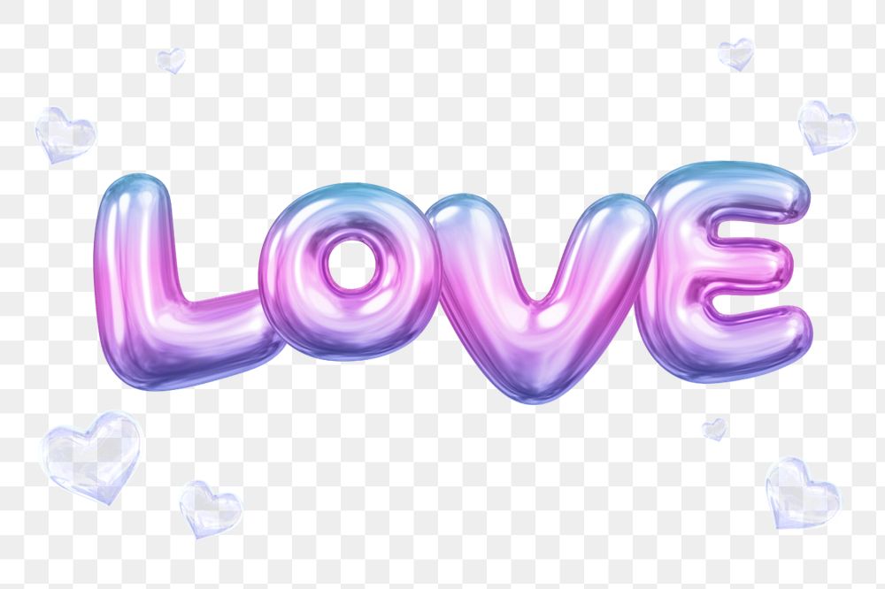 Love 3D word, gradient balloon in pink