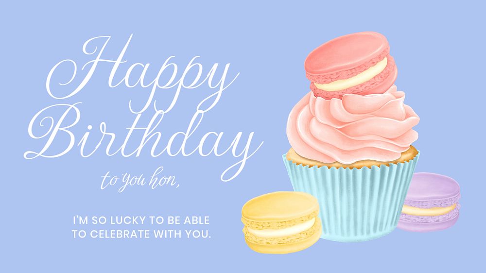 Happy Birthday YouTube thumbnail template, dessert illustration